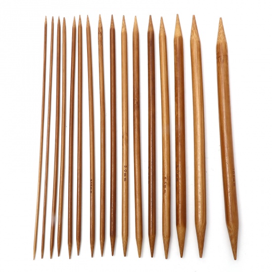 Bild von Bambus Stricknadel mit Doppelte Öse Braun 20cm lang, 5 Stücke