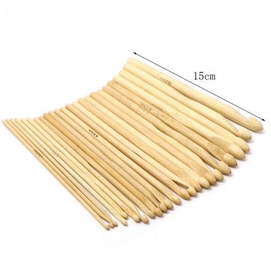 Picture of Bamboo Crochet Hooks Needles Beige 15cm(5 7/8") long