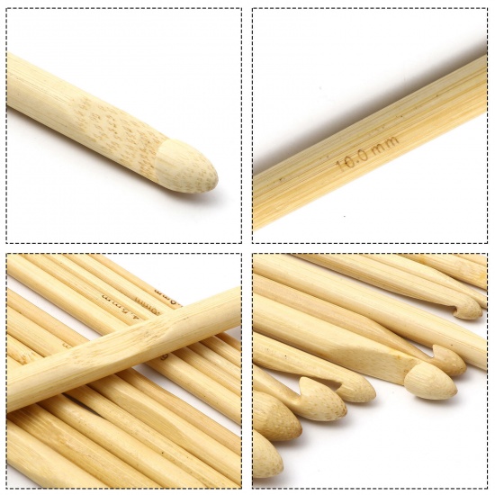 Picture of Bamboo Crochet Hooks Needles Beige 15cm(5 7/8") long