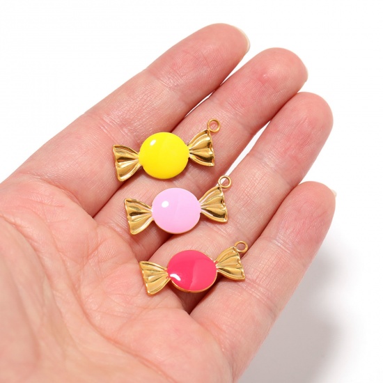 Picture of 304 Stainless Steel Charms Gold Plated Multicolor Candy Enamel 25mm x 12mm