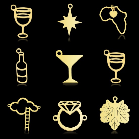 Imagen de 304 Acero Inoxidable Colgantes Charms Taza Chapado en Oro Estrella 2 Unidades