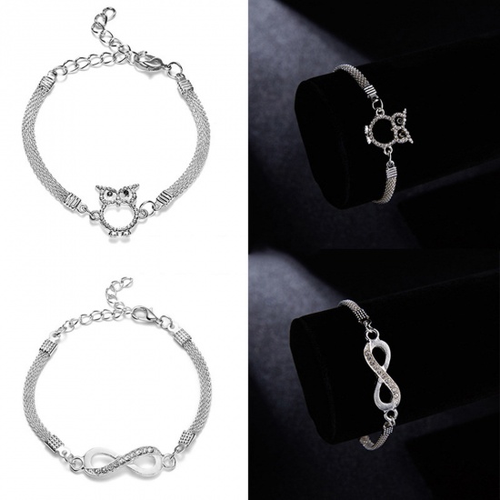 Picture of Brass Exquisite Bracelets Silver Plated Heart Bowknot Clear Cubic Zirconia 18cm(7 1/8") long                                                                                                                                                                  
