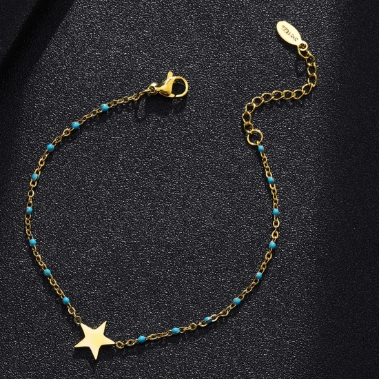 Imagen de 304 Acero Inoxidable Elegante Pulseras Chapado en Oro Multicolor Estrella Esmalte 18cm longitud, 1 Unidad