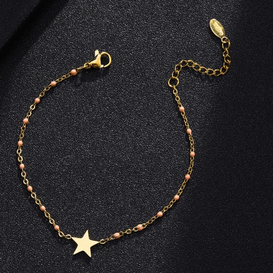 Imagen de 304 Acero Inoxidable Elegante Pulseras Chapado en Oro Multicolor Estrella Esmalte 18cm longitud, 1 Unidad