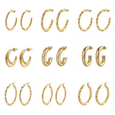 304 Stainless Steel Stylish Hoop Earrings Multicolor C Shape