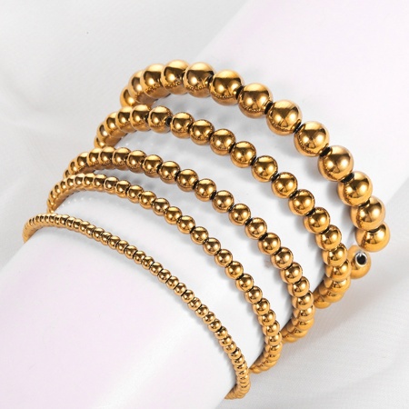 304 Stainless Steel Stylish Dainty Bracelets Delicate Bracelets Beaded Bracelet Gold Plated Elastic 18cm(7 1/8") long