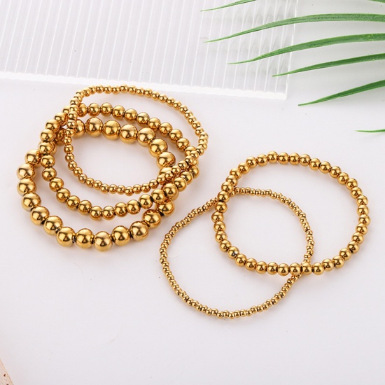 Picture of 304 Stainless Steel Stylish Dainty Bracelets Delicate Bracelets Beaded Bracelet Gold Plated Elastic 18cm(7 1/8") long