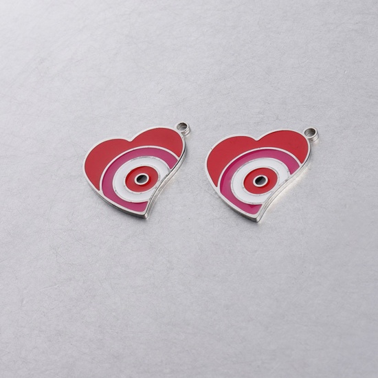 Picture of 304 Stainless Steel Religious Charms Silver Tone Multicolor Heart Evil Eye Enamel