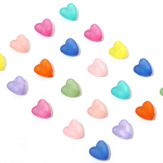 Picture of Acrylic Beads Multicolor Transparent Heart Frosted About 13mm x 12mm