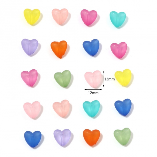 Изображение Акриловые Бусины Разноцветный Прозрачный, Сердце Матовый 13мм x 12мм, Отверстие:примерно 2мм, 1 Пакет (примерно 100 примерно шт/Пакет)