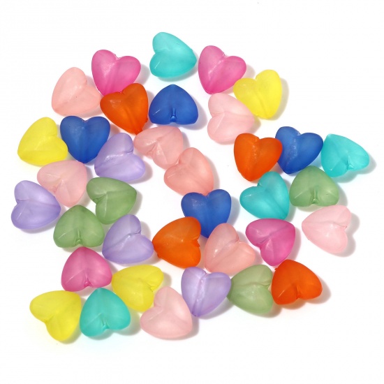 Picture of Acrylic Beads Multicolor Transparent Heart Frosted About 13mm x 12mm