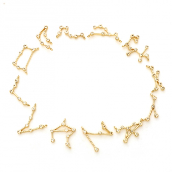 Picture of Brass Connectors Real Gold Plated Zodiac Constellation Micro Pave Clear Cubic Zirconia                                                                                                                                                                        