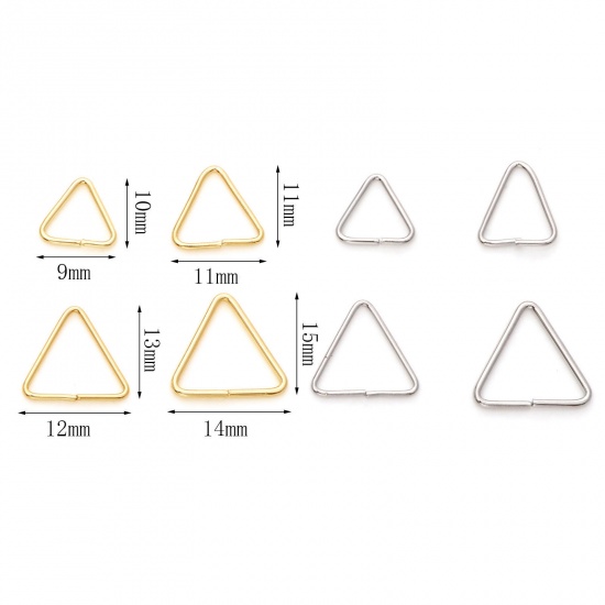 Immagine di Ottone Aperto Stile Anello di Salto Triangolo Vero Oro Placcato 10 Pz