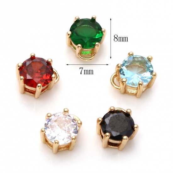 Immagine di Ottone Charms Esagono Vero Oro Placcato Multicolore Cubic Zirconiae 8mm x 7mm, 5 Pz
