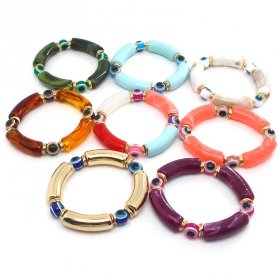 Immagine di Resina Religione Bracciali Delicato bracciali delicate braccialetto in rilievo Multicolore Tubo Curvo Malocchio Elastico 7cm Dia, 1 Pz