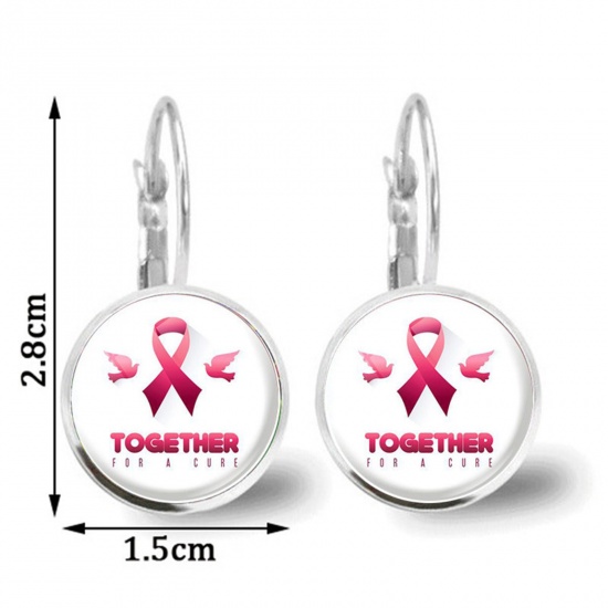 Picture of Stylish Earrings Silver Tone Pink Round Ribbon 2.8cm x 1.5cm, 1 Pair