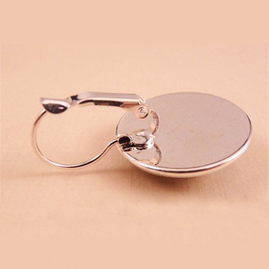 Picture of Stylish Earrings Silver Tone Pink Round Ribbon 2.8cm x 1.5cm, 1 Pair