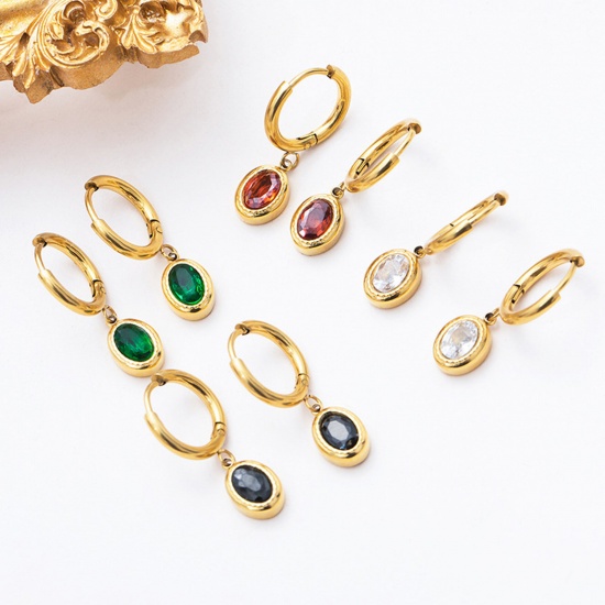 Picture of Ins Style 14K Real Gold Plated Multicolor Titanium Steel Oval Hoop Earrings 2.5cm, 1 Pair