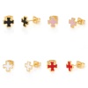 316ステンレス鋼 宗教 ピアスイヤリング 金メッキ 多色 クロス エナメル 7mm x 7mm、ワイヤーサイズ: （21号）、1 ペア の画像