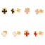 Picture of 316 Stainless Steel Religious Ear Post Stud Earrings Gold Plated Multicolor Cross Enamel 7mm x 7mm