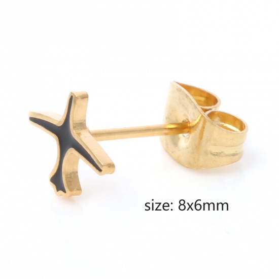 Picture of 316 Stainless Steel Stylish Ear Post Stud Earrings Gold Plated Multicolor Airplane Enamel 8mm x 6mm