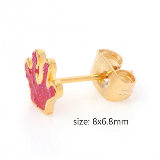 Immagine di 316 Acciaio inossidabile Elegante Orecchini a Perno Oro Placcato Multicolore Brillio Mani Smalto 8mm x 6.8mm, Posta / Filo Dimensione: (21 misura), 1 Paio