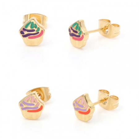 316 Stainless Steel Stylish Ear Post Stud Earrings Gold Plated Multicolor Ice Cream Enamel 7.3mm x 6.5mm 316 Stainless Steel Stylish Ear Post Stud Earrings Gold Plated Multicolor Ice Cream Enamel 7.3mm x 6.5mm