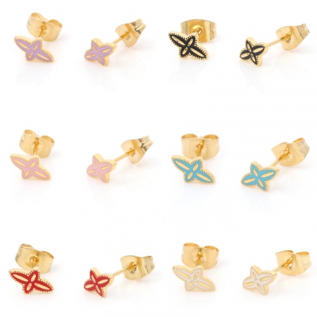 316 Acero Inoxidable Religión Pendientes Chapado en Oro Multicolor Cruz Esmalte 8.3mm x 5.2mm, Post/ Wire Size: (21 gauge), 1 Par