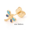 Picture of 316 Stainless Steel Insect Ear Post Stud Earrings Gold Plated Multicolor Dragonfly Animal Enamel 8mm x 8mm