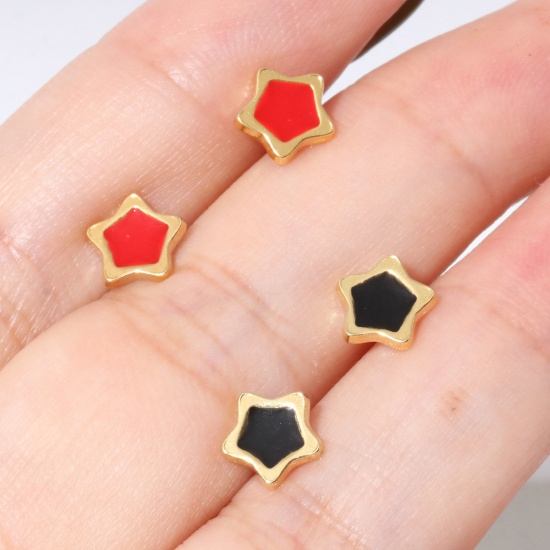 Picture of 316 Stainless Steel Stylish Ear Post Stud Earrings Gold Plated Multicolor Pentagram Star Enamel 6.5mm Dia.