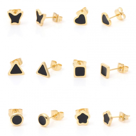 316 Edelstahl Stilvoll Ohrring Ohrstecker Vergoldet Schwarz Geometrie Emaille 1 Paar