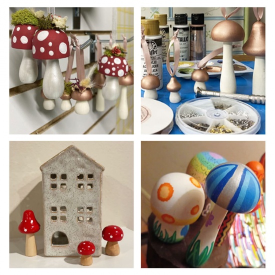 Picture of Wood DIY Painting Handmade Home Decoration Craft Materials Accessories Original Color Mushroom