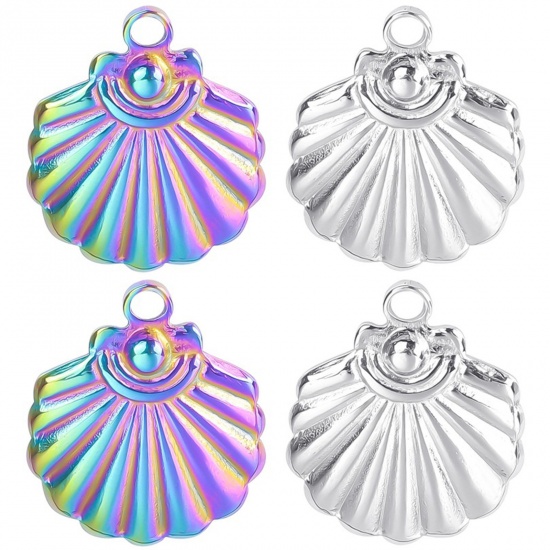 Image de Breloques en 304 Acier Inoxydable Bijoux d'Océan Pétoncle Multicolore 19mm x 16mm , 2 Pcs