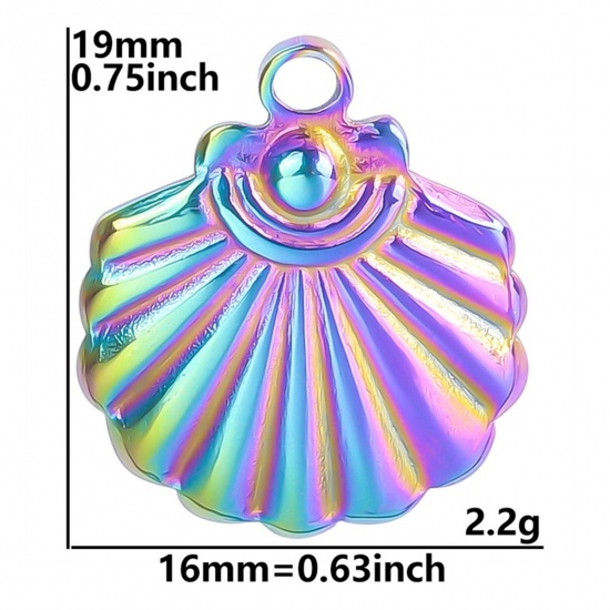 Image de Breloques en 304 Acier Inoxydable Bijoux d'Océan Pétoncle Multicolore 19mm x 16mm , 2 Pcs