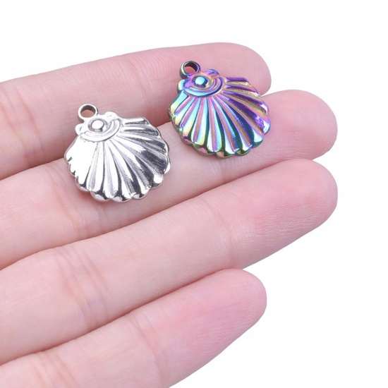 Image de Breloques en 304 Acier Inoxydable Bijoux d'Océan Pétoncle Multicolore 19mm x 16mm , 2 Pcs