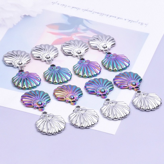 Image de Breloques en 304 Acier Inoxydable Bijoux d'Océan Pétoncle Multicolore 19mm x 16mm , 2 Pcs