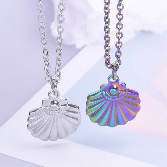 Image de Breloques en 304 Acier Inoxydable Bijoux d'Océan Pétoncle Multicolore 19mm x 16mm , 2 Pcs