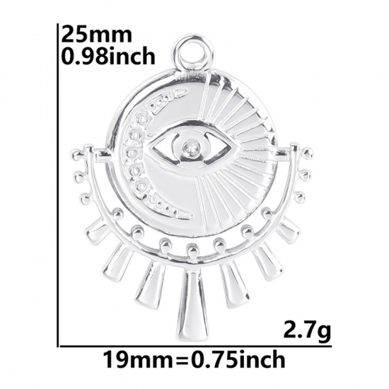 Imagen de 304 Acero Inoxidable Religión Colgantes Charms Mal de ojo Multicolor Luna 25mm x 19mm, 2 Unidades