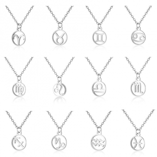 Bild von 202 Edelstahl Charms Rund Silberfarbe Sternbild Hohl 18mm x 16mm, 5 Stück