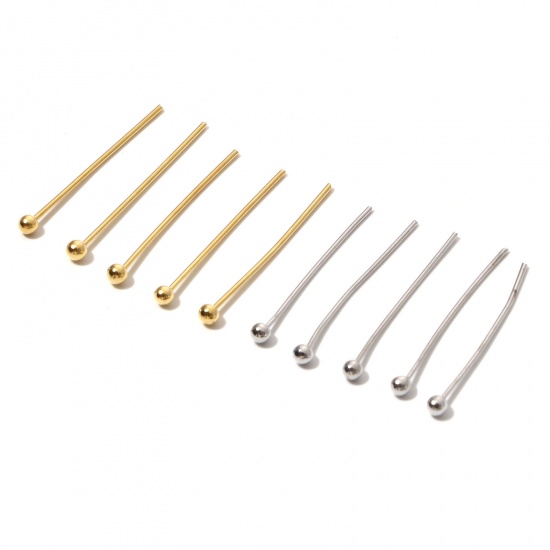Imagen de 0.6mm Latón Bola Pinchos Oro Real Chapado 20mm x 1.8mm, 100 Unidades