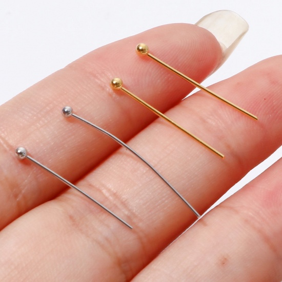 Imagen de 0.6mm Latón Bola Pinchos Oro Real Chapado 20mm x 1.8mm, 100 Unidades