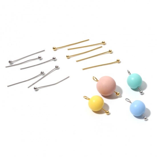 Imagen de 0.6mm Latón Bola Pinchos Oro Real Chapado 20mm x 1.8mm, 100 Unidades