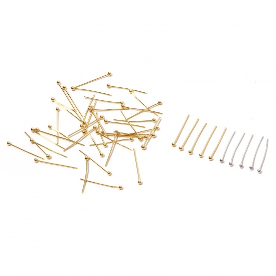 Imagen de 0.6mm Latón Bola Pinchos Oro Real Chapado 20mm x 1.8mm, 100 Unidades