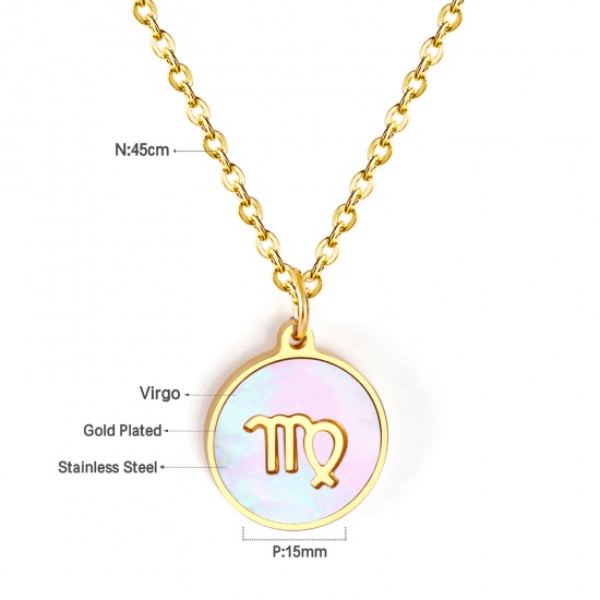 Picture of Eco-friendly Simple & Casual Stylish 18K Gold Plated 304 Stainless Steel Link Cable Chain Round Imitation Shell Pendant Necklace For Women 45cm(17 6/8") long