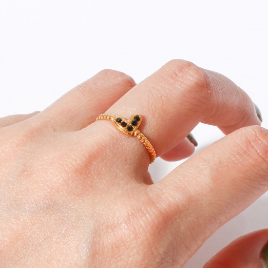 Picture of 304 Stainless Steel Birthstone Open Adjustable Rings Gold Plated Heart 16.9mm(US Size 6.5)
