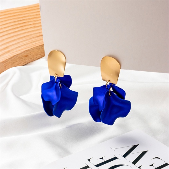 Picture of Stylish Ear Post Stud Earrings Gold Plated Multicolor Petaline 7.5cm x 4cm