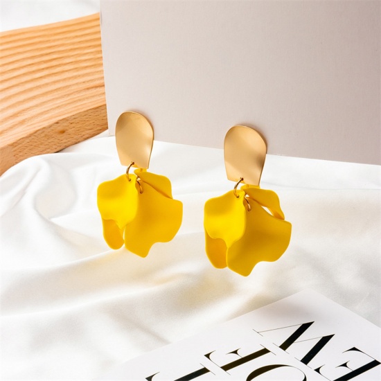 Picture of Stylish Ear Post Stud Earrings Gold Plated Multicolor Petaline 7.5cm x 4cm