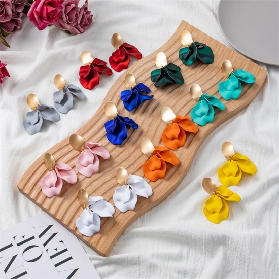 Picture of Stylish Ear Post Stud Earrings Gold Plated Multicolor Petaline 7.5cm x 4cm