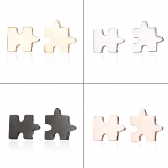 Bild von 304 Edelstahl Ins Stil Ohrring Ohrstecker Bunt Puzzle 20mm x 9mm, Drahtstärke: (20 gauge), 1 Paar