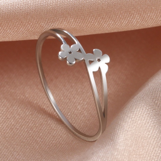 Picture of 304 Stainless Steel Ins Style Unadjustable Rings Multicolor Round Flower